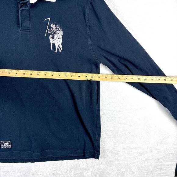 Lurking Class Rugby Polo Shirt Mens L Black Preppy Embroidered Grim Reaper Goth - Picture 7 of 8